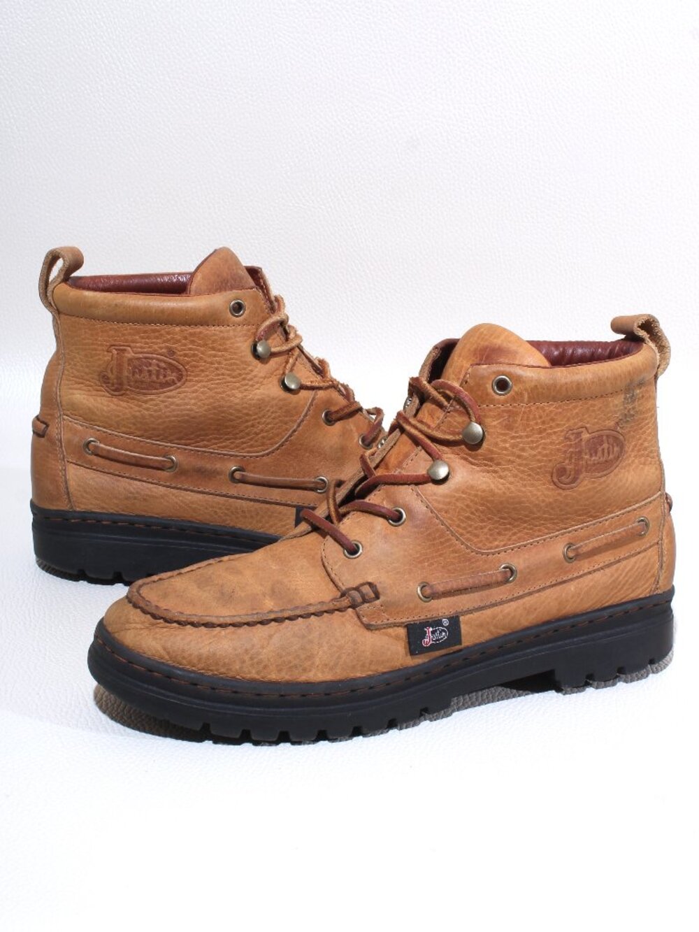 Justin Leather Moc Toe Ankle Boots Womens 10M Tan Lace Up Lug Sole